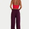 Relaxte joggingbroek van geborsteld katoenjersey met middelhoge taille in bordeauxrood
