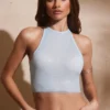 River versierde crop top met racerhals en open rug in aqua