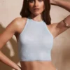 River versierde crop top met racerhals en open rug in aqua