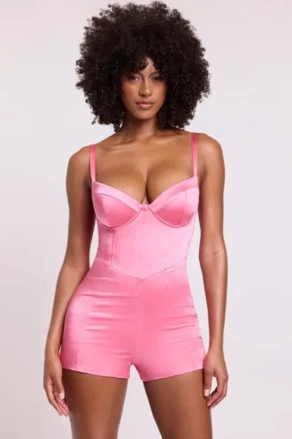 Romera satijnen corset-Playsuit in roze