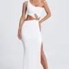 Rosalia maxi-jurk met hardware-details en één schouder in wit