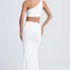 Rosalia maxi-jurk met hardware-details en één schouder in wit