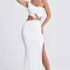 Rosalia maxi-jurk met hardware-details en één schouder in wit