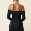 Rosanna off-shoulder gerimpelde bodycon minijurk in zwart