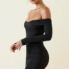 Rosanna off-shoulder gerimpelde bodycon minijurk in zwart
