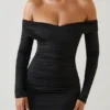 Rosanna off-shoulder gerimpelde bodycon minijurk in zwart