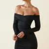 Rosanna off-shoulder gerimpelde bodycon minijurk in zwart