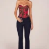 Rose bandeau-corsettop met vetersluiting in roze luipaardprint