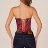 Rose bandeau-corsettop met vetersluiting in roze luipaardprint