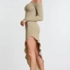 Roxana maxi-jurk met lange mouwen en schouderloze pasvorm van een modal-kasjmiermix in taupe