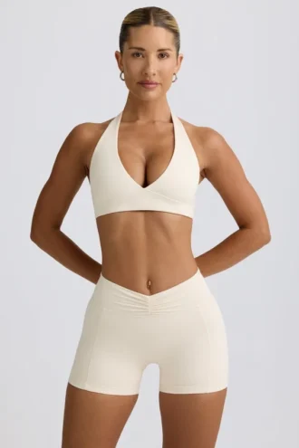 Ruched minishort in ivoorkleurig gemêleerd
