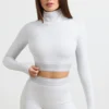 Rugloze coltrui met lange mouwen en cropped lengte in grijs gemêleerd