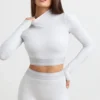 Rugloze coltrui met lange mouwen en cropped lengte in grijs gemêleerd