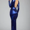 Safiya avondjurk met lange mouwen van metallic jersey in elektrisch blauw