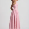 Saidey A-lijn midi-jurk met strikdetail in broderie anglaise, zachtroze