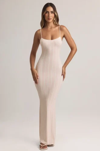 Salma Modal maxi-jurk met ronde hals en spaghettibandjes in streepjesprint
