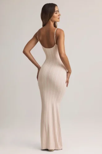 Salma Modal maxi-jurk met ronde hals en spaghettibandjes in streepjesprint