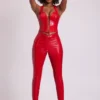 Samara vinyl legging met hoge V-taille in vuurrood