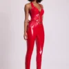 Samara vinyl legging met hoge V-taille in vuurrood