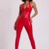 Samara vinyl legging met hoge V-taille in vuurrood