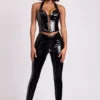 Samara vinyl legging met hoge V-taille in zwart