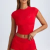 Santana doorschijnend gerimpeld cropped T-shirt in Fiery Red