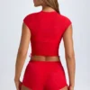 Santana doorschijnend gerimpeld cropped T-shirt in Fiery Red