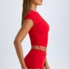 Santana doorschijnend gerimpeld cropped T-shirt in Fiery Red