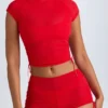 Santana doorschijnend gerimpeld cropped T-shirt in Fiery Red