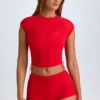 Santana doorschijnend gerimpeld cropped T-shirt in Fiery Red