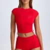 Santana doorschijnend gerimpeld cropped T-shirt in Fiery Red