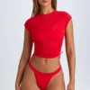 Santana doorschijnend gerimpeld cropped T-shirt in Fiery Red