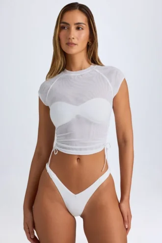 Santana doorschijnend T-shirt met ruches in wit