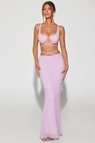 Sardinia versierd maxi-rok met bandjes in lila