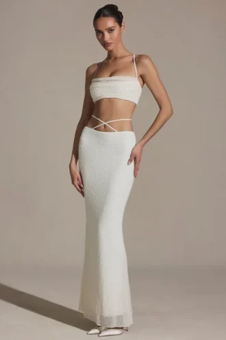 Sardinia versierde maxi-rok met bandjes in wit