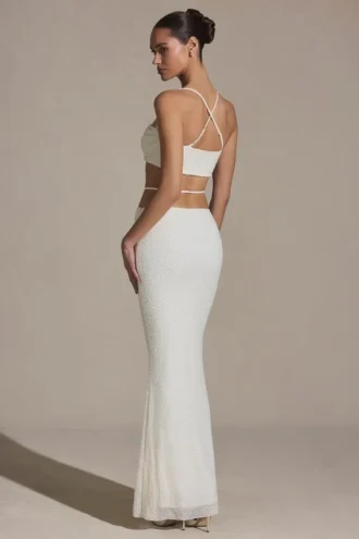 Sardinia versierde maxi-rok met bandjes in wit