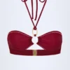 Savai bikinitop met halternek en ruches en metalen details in Dark Cherry