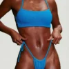 Seersucker bikinitop met bandjes en ronde hals in neonblauw