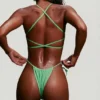 Seersucker bikinitop met bandjes en ronde hals in zeeschuimgroen