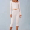 Selene gebreide capribroek met middelhoge taille in ivoor