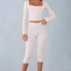 Selene gebreide capribroek met middelhoge taille in ivoor