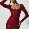 Sephina minijurk met versieringen en sweetheart-hals in rood