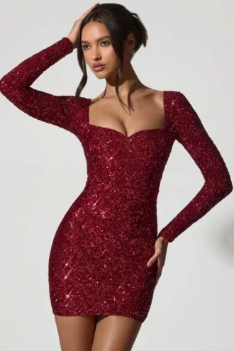 Sephina minijurk met versieringen en sweetheart-hals in rood