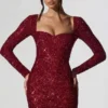 Sephina minijurk met versieringen en sweetheart-hals in rood