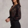 Serenya doorschijnende kanten Playsuit met diepe halslijn en losse pasvorm in zwart