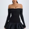 Serra Modal off-shoulder mini-jurk met bubbelzoom in zwart