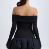 Serra Modal off-shoulder mini-jurk met bubbelzoom in zwart