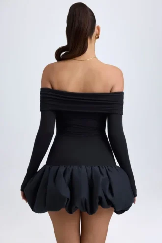 Serra Modal off-shoulder mini-jurk met bubbelzoom in zwart
