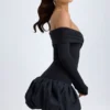 Serra Modal off-shoulder mini-jurk met bubbelzoom in zwart