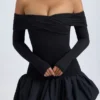 Serra Modal off-shoulder mini-jurk met bubbelzoom in zwart